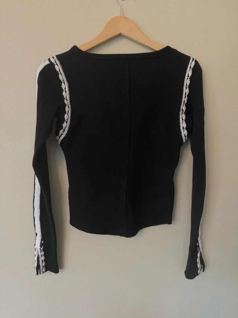 Free People Lost Love Top Black Combo Ribbed Cotton Lace Trim Small
